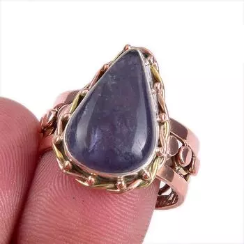 Natural Iolite Gemstone Two Tone 925 Sterling Silver Jewelry Ring Size 8 l0j71