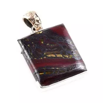 Natural Iron Tiger s Eye Gemstone 925 Sterling Silver Two Tone Pendant 1.4 h4w78