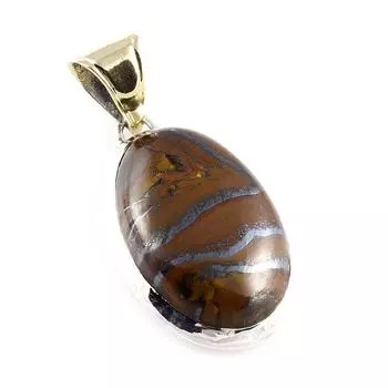 Natural Iron Tiger s Eye Gemstone 925 Sterling Silver Two Tone Pendant 1.7 B1z06