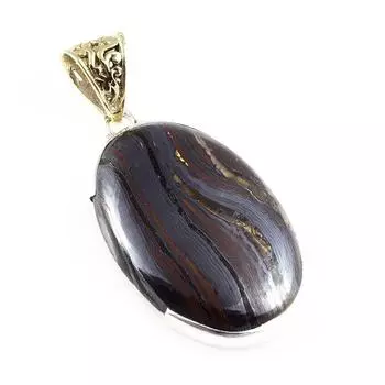 Natural Iron Tiger s Eye Gemstone 925 Sterling Silver Two Tone Pendant 2.2 y0l46