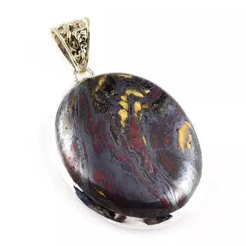 Natural Iron Tiger s Eye Gemstone 925 Sterling Silver Two Tone Pendant 2.2 o7e84