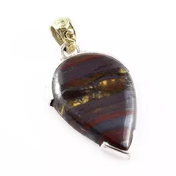 Natural Iron Tiger s Eye Gemstone 925 Sterling Silver Two Tone Pendant 1.8 k1u42