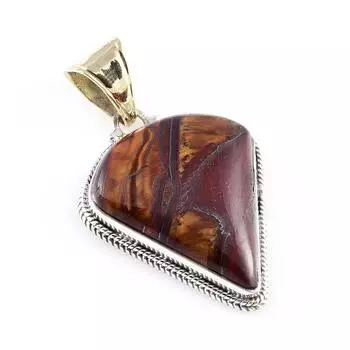Natural Iron Tiger s Eye Gemstone 925 Sterling Silver Two Tone Pendant 1.7 I1U76