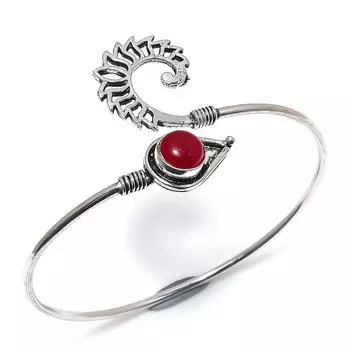 Natural Italian Red Coral Gemstone 925 Sterling Silver Cuff Bracelet Adj. A2f76
