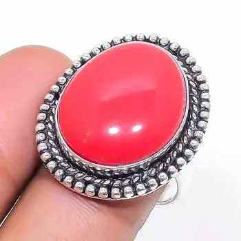 Natural Italian Red Coral Gemstone 925 Sterling Silver Jewelry Ring Size 7 N6S08