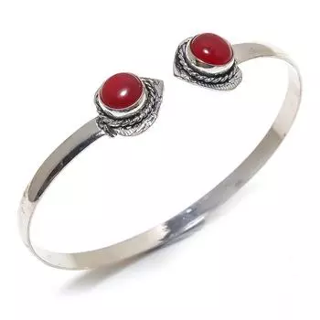 Natural Italian Red Coral Gemstone Handmade Cuff Bracelet Adjustable R7u78