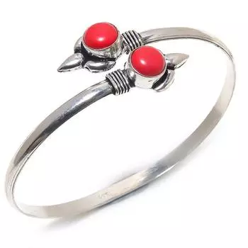 Natural Italian Red Coral Gemstone Handmade Cuff Bracelet Adjustable k2N63