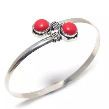 Natural Italian Red Coral Gemstone Handmade Cuff Bracelet Adjustable n8Q04