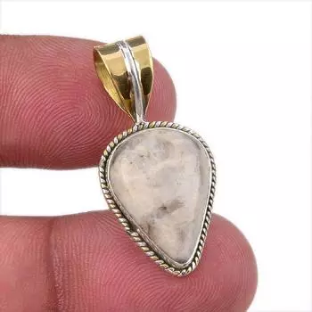 Natural Jasper Gemstone 925 Solid Sterling Silver Two Tone Pendant 1.25 L0v02