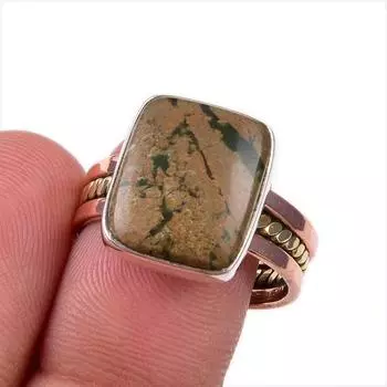 Natural Jasper Gemstone 925 Solid Sterling Silver Gift Two Tone Ring S.8.5 D5Y04