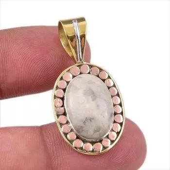 Natural Jasper Gemstone 925 Solid Sterling Silver Two Tone Pendant 1.50 n6n26