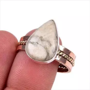 Natural Jasper Gemstone 925 Solid Sterling Silver TwoTone Gift Ring S.10 B9N69