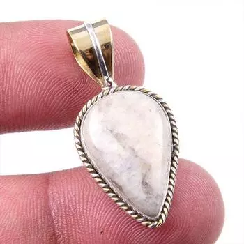 Natural Jasper Gemstone 925 Solid Sterling Silver Two Tone Pendant 1.25 s5L58