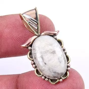Natural Jasper Gemstone 925 Solid Sterling Silver Two Tone Pendant 1.25 Y5J57