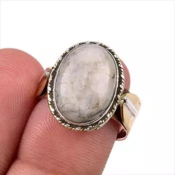Natural Jasper Gemstone 925 Solid Sterling Silver Jewelry Two Tone Ring S.7 u3N31