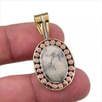 Natural Jasper Gemstone 925 Solid Sterling Silver Two Tone Pendant 1.50 C4R91