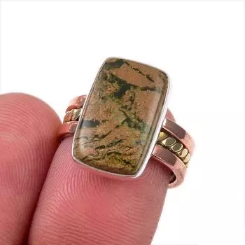 Natural Jasper Gemstone 925 Solid Sterling Silver Jewelry Two Tone Ring S.6 o9u46