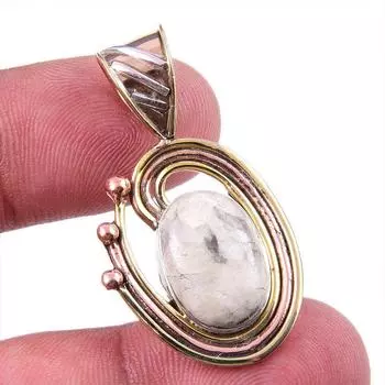 Natural Jasper Gemstone 925 Solid Sterling Silver Two Tone Pendant 1.50 v2W49