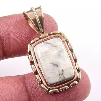 Natural Jasper Gemstone 925 Solid Sterling Silver Two Tone Pendant 1.50 r8T82