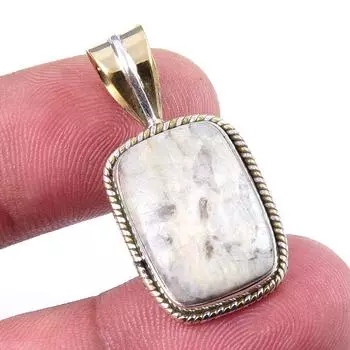 Natural Jasper Gemstone 925 Solid Sterling Silver Two Tone Pendant 1.25 J5E14