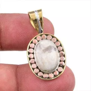 Natural Jasper Gemstone 925 Solid Sterling Silver Two Tone Pendant 1.25 d4o15