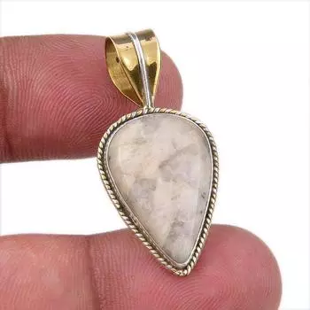 Natural Jasper Gemstone 925 Solid Sterling Silver Two Tone Pendant 1.50 o6z47