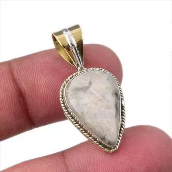 Natural Jasper Gemstone 925 Solid Sterling Silver Two Tone Pendant 1.25 S5u53