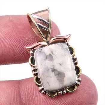 Natural Jasper Gemstone 925 Solid Sterling Silver Two Tone Pendant 1.25 I2O51