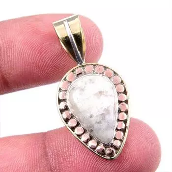 Natural Jasper Gemstone 925 Solid Sterling Silver Two Tone Pendant 1.5 R7R04