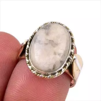 Natural Jasper Gemstone 925 Solid Sterling Silver Jewelry Two Tone Ring S.7 e4T12