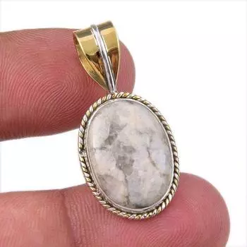 Natural Jasper Gemstone 925 Solid Sterling Silver Two Tone Pendant 1.25 K3V62