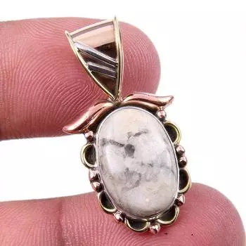 Natural Jasper Gemstone 925 Solid Sterling Silver Two Tone Pendant 1.25 w3Q90