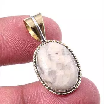 Natural Jasper Gemstone 925 Solid Sterling Silver Two Tone Pendant 1.25 u4N25