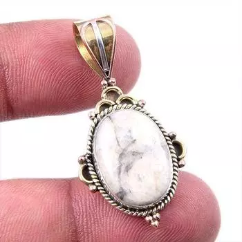 Natural Jasper Gemstone 925 Solid Sterling Silver Two Tone Pendant 1.75 Y3H17