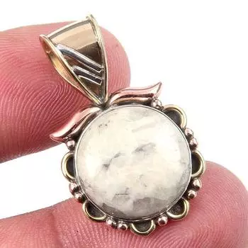 Natural Jasper Gemstone 925 Solid Sterling Silver Two Tone Pendant 1.25 N1L95