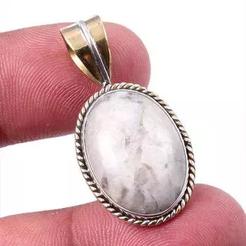 Natural Jasper Gemstone 925 Solid Sterling Silver Two Tone Pendant 1.25 b6j72