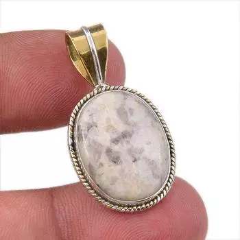 Natural Jasper Gemstone 925 Solid Sterling Silver Two Tone Pendant 1.25 o8l51