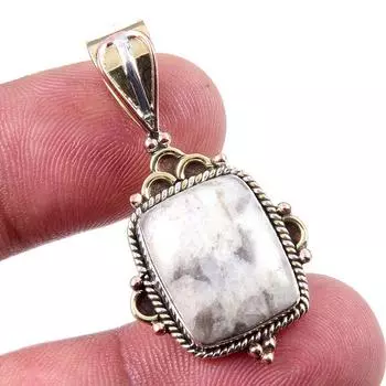 Natural Jasper Gemstone 925 Solid Sterling Silver Two Tone Pendant 1.50 T8V03