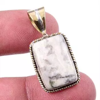 Natural Jasper Gemstone 925 Solid Sterling Silver Two Tone Pendant 1.25 w8g67