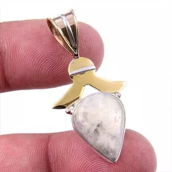Natural Jasper Gemstone 925 Solid Sterling Silver Two Tone Pendant 1.50 G3G54