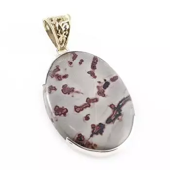 Natural Jasper Gemstone 925 Sterling Silver Jewelry Two Tone Pendant 2.3 V8t95