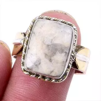 Natural Jasper Gemstone Handmade 925 Solid Silver Jewelry Two Tone Ring 9US s6I10