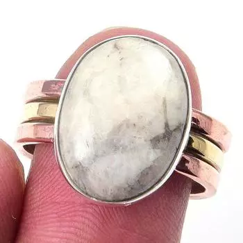 Natural Jasper Gemstone Handmade 925 Sterling Silver Two Tone Ring Size 8 j5L62
