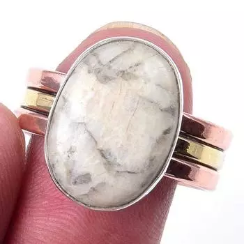 Natural Jasper Gemstone Handmade 925 Sterling Silver Two Tone Ring Size 10 o3d81