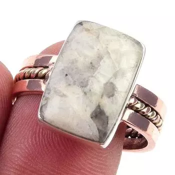 Natural Jasper Gemstone Handmade 925 Sterling Silver Two Tone Ring Size 10 V8a87
