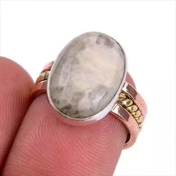 Natural Jasper Gemstone Two Tone 925 Sterling Silver Jewelry Ring Size 6 j3F56