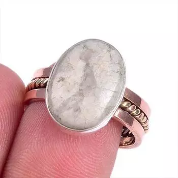 Natural Jasper Gemstone Two Tone 925 Sterling Silver Jewelry Ring Size 8.5 V4I09