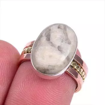 Natural Jasper Gemstone Two Tone 925 Sterling Silver Jewelry Ring Size 6 E6R59
