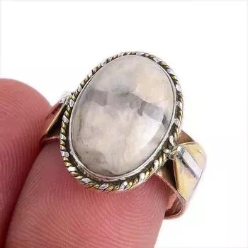 Natural Jasper Gemstone Two Tone 925 Sterling Silver Jewelry Ring Size 7.5 l2l05