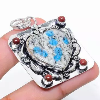 Natural K2 Azurite Gemstone Handmade 925 Sterling Silver Pendant 2.09 r3q60